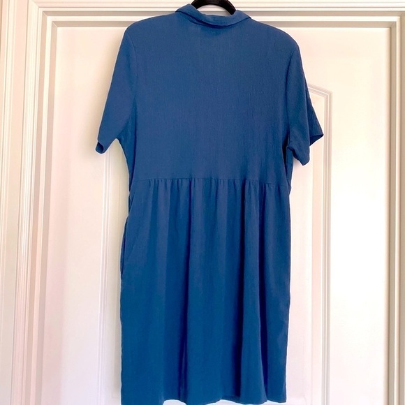 Cascais Shirt Dress Womens 16 Teal Button down pockets crinkle Beach simple - Picture 2 of 6